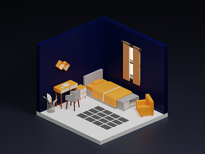 3D Isometric Sleeping Room 3d 3disometric design3d graphic design sleepingroom