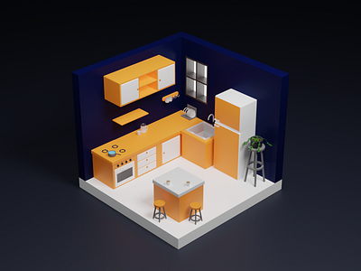 3D Isometric Room Kitchen 3d colorful design3d isometricroom