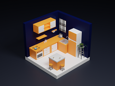 3D Isometric Room Kitchen