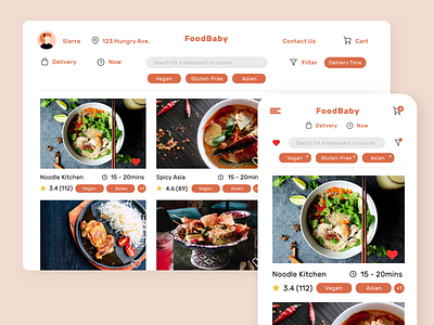Foodbaby - a food ordering website/app concept app concept design food mobile orange order shop sketch ui ux web website