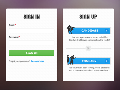 Sign in, Sign up page UI elements