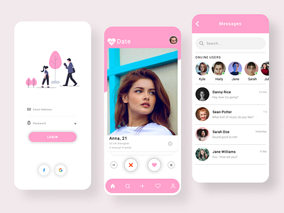 Dating Application app branding design illustration typography ui ux