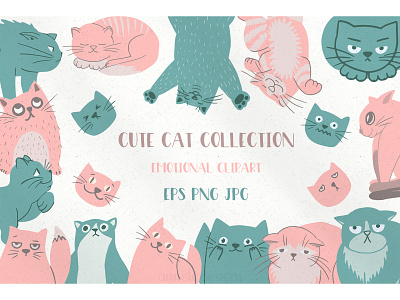 Cute flat cats collection cartoon catart cats clipart cute design doodle flat illustration print procreate vector