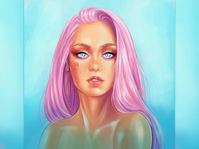 October blue eyes digital art pink pink hair portrait