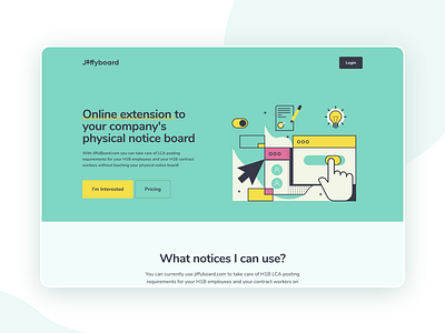 JiffyBoard Homepage Design clean design illustration interface landing page mobile notice board physical notice board ui uitrend user experience user interface userinterface ux web web design website website concept website design websites