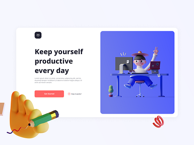 Keep yourself productive every day 3d 3d illustration clean design firstfold header hero hero image illustration interface landing page trend ui uiux ux visual design web webdesign website website design