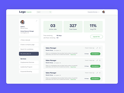 Job Search Platform - Business Dashboard business clean corporate corporate services dashboard design illustration interface job listing job search jobsite ui ui design user experience user interface ux ux design web website