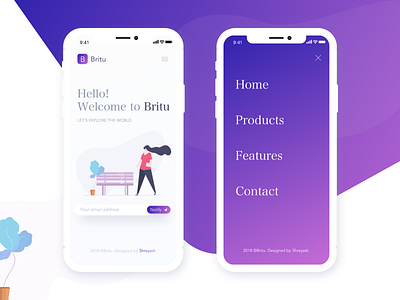 Britu - Landing page mobile version design girl home illustration interface landing page mobile product responsive ui ux web welcome