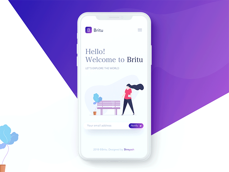 Britu - Landing page mobile version animation design home illustration interface landing page mobile principle responsive ui ux web welcome