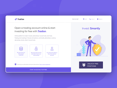 Welcoming users to complete their profile for trade in Tradion clean design illustration interface investments kyc landing page motion mutual funds share stockmarket trade trading ui ux visual design web webdesign website websites