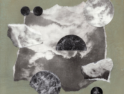 Up In The Clouds acylic analog circles collage design geometry glue halftone illustration painting paper texture