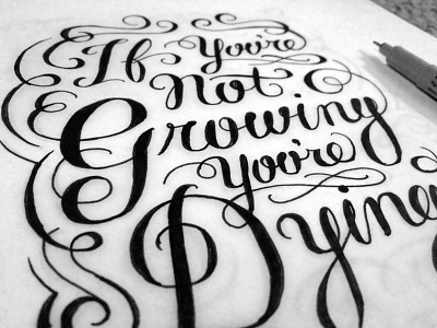 Grow or Die flourish hand drawn lettering quote