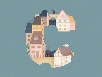 C is for Colmar in France 36daysoftype city colmar france house illustration illustration art linijos lithuania