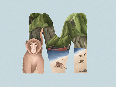 M is for Monkey island in Thailand 36daysoftype illustration illustration art lithuania mletter monkey thailand