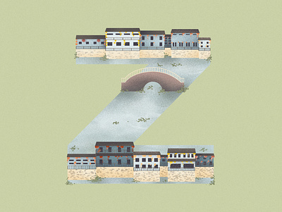 Z is for Zhouzhuang in China 36daysoftype 36daysoftype07 china chinatown dribbble illustration illustration art letter