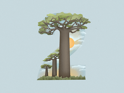 2 is for the Avenue of the Baobabs in Madagascar 36daysoftype 36daysoftype07 dribbble illustration illustration art madagascar tree