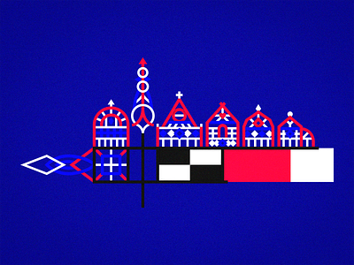 Nida blue geometric house illustration minimal nautic nautical red sea seaside vane weather white wind