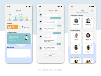 Trina | Mental Health Chatbot app branding chatbot design graphic design health mental health mobile ui ux