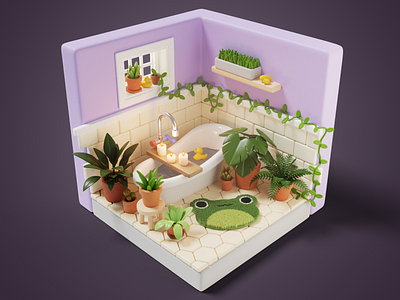 Bath time 3d 3dart blender3d diorama illustration plants
