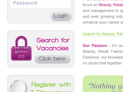 Specialised Recruitment Website - Widgets beauty fresh green pink recruitment retail website wordpress