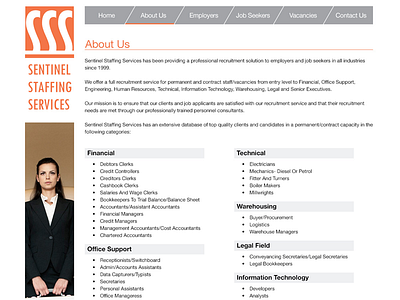 Sentinel Staffing Solutions - Secondary Page clean grey minimal orange responsive website white