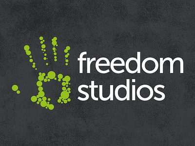 Freedom Studios - New Logo bubbles charcoal circles clean green grey hand handprint lime logo organic white