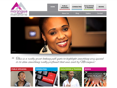 Morongwa Homepage - version 2 blue green grey motivational speaker pink red slider website
