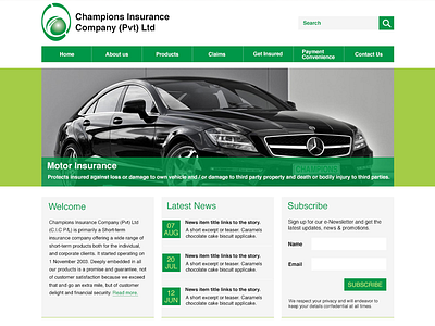 Champions Insurance - Homepage clean green grey homepage insurance lime simple website