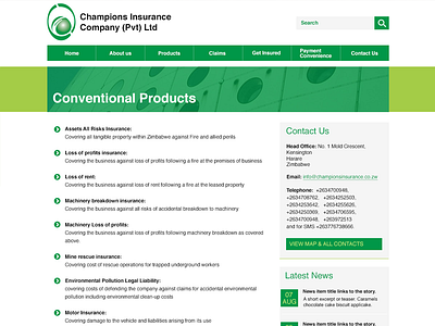 Champions Insurance - Secondary page clean green grey homepage insurance lime simple website