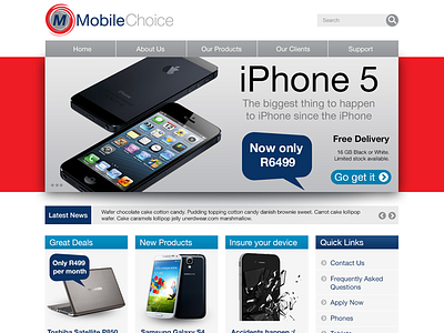 Mobile Choice Homepage blue clean grey homepage mobile red simple website