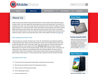Mobile Choice Secondary page blue clean grey homepage mobile red simple website