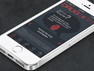 DrugSign App Home Screen app charcoal clean drug grey ios7 iphone modern red