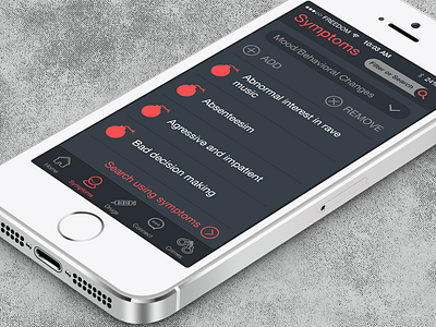 Drugsign App - Symptom Sorter app charcoal clean drug grey ios7 iphone modern red