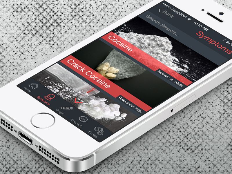 Drugsign App - Symtom Results app iphone red grey charcoal drug ios7 clean modern