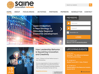 Saine Homepage black blog grey homepage innovation network orange slider websites