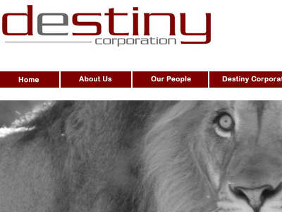 Destiny Corp Homepage african clean grey lion maroon minimal website white