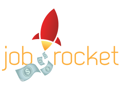 Job Rocket Logo Concept 3 clean dollar logo orange red rocket simple smoke