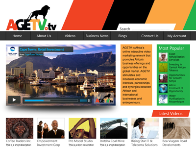 AGEtv Homepage african black business green modern red video website yellow