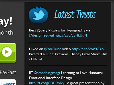 Berrry Latest Tweets arrow blue button clean dark grey icons texture tweets twitter website