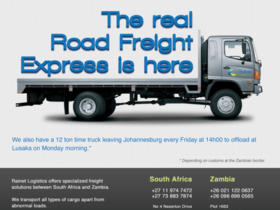 Rainet Logistics Print Ad advert blue charcoal green logistics magazine print silver truck