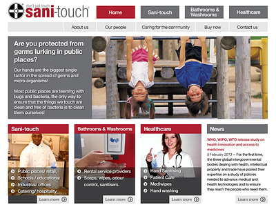 Sani Touch Homepage black charcoal clean grey grid homepage red simple square website