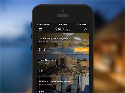 Bidaway / Mobile app app booking hotel ios iphone list mobile sketch travel ui vacation