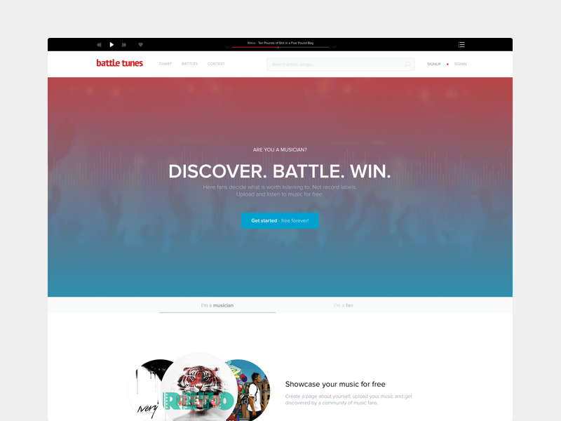 Battletunes - Landing Page (above the fold)