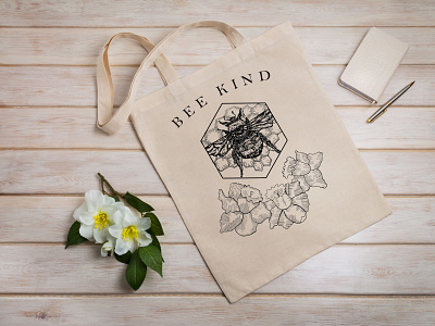 Bee kind tote bag bees bekind design drawing hand drawn illustration merchandise photoshop smallbusiness tote bag
