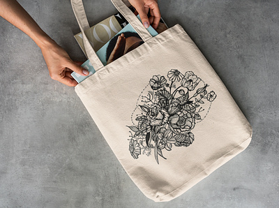 Floral tote bag art hand drawn illustration tote bag