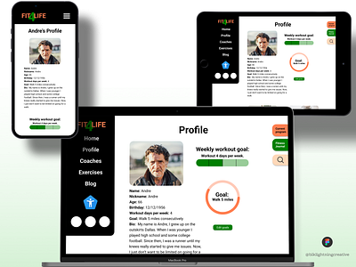 Fit4Life: Profile view across 3 devices