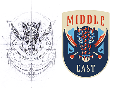 Middle East Badge Design armor badge cavalry drawing esport horse illustration logo mascot medieval saber vector