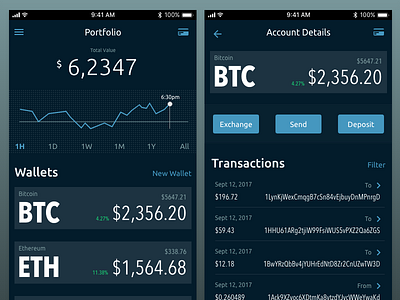 Cryptocurrency Wallet app bitcoin btc crypto dark ui eth ethereum fintech mobile wallet