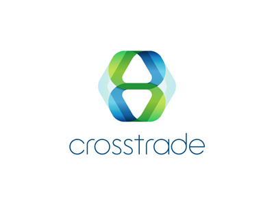 Crosstrade Logo abstract arrows band blue botosani cosmin cross cuciureanu down eight exchange green hexgon iasi optimacad ribbon romania suceava trade up