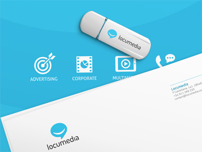 Locumedia - some id materials advertising blue bubble folder icons letterhead locumedia media radio smile speach tv voice voiceover